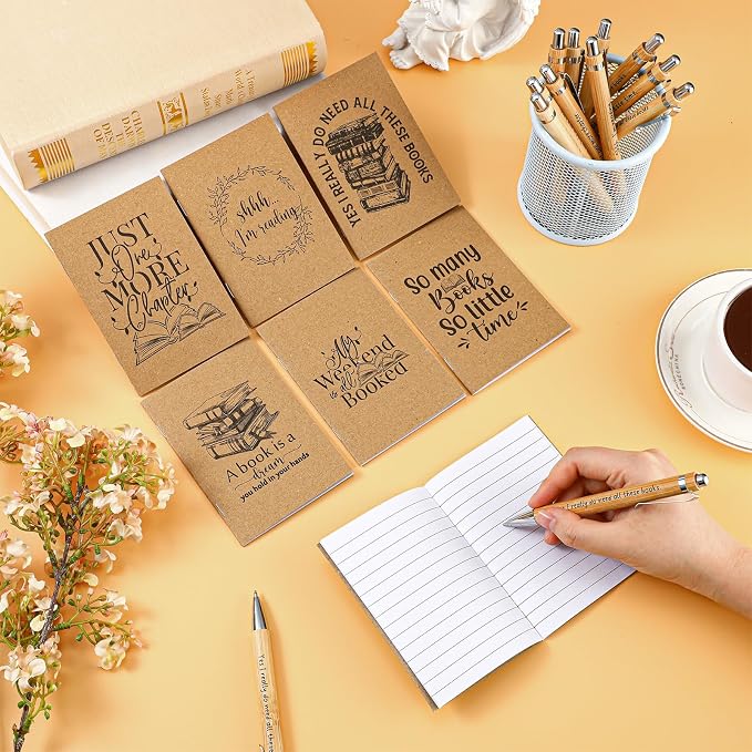 Supervitae 48 Set Book Lover Gift Book Club Reading Journal Inspirational Bookish Notebook with Motivational Bamboo Pens Librarian Appreciation Gift for Women Bookworm Teacher Student Office Writers