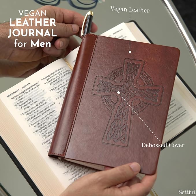 SETTINI® Lined Journal - Celtic Cross Journal for Writing Gift Set - Hardcover Vegan Leather, Includes Luxury Pen in a Unique Pen Holder, 192 Pages, A5, Birthday Gift, Bible Journal, Journal for Men & Women