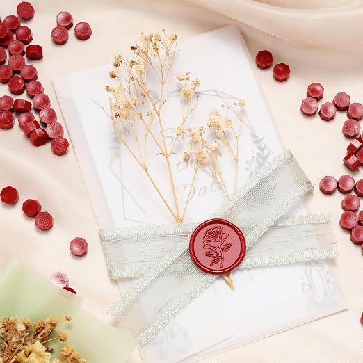 Yoption 360Pcs Dark Red Sealing Wax Beads with 2 Spoons and 4 Tea Candles for Wax Seal Stamps, Cards, Wedding Invitations, Wine Packaging, Gift Wrap, Envelopes