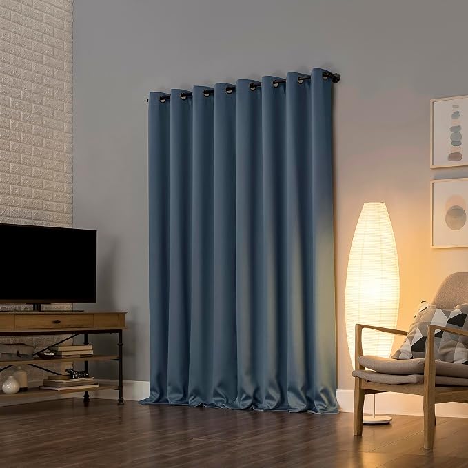Sun Zero Nordic 2-Pack Theater Grade Noise Reducing Extreme 100% Blackout Grommet Curtain Panel Pair, 52" x 108", Denim Blue