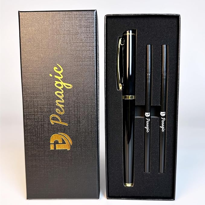 Penagic Luxury Pen, 0.5 mm Black Ink Nice Fancy Gel Pen, Fine Point, Professional Executive Writing, Gift Pen for Men and Women, Set of 1 with 2 Refills