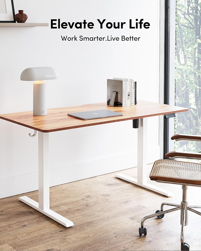 FEZIBO Electric Standing Desk, 55 × 28 Inches Height Adjustable, Sit and Stand Up, Home Office Computer Desk (Light Rustic)