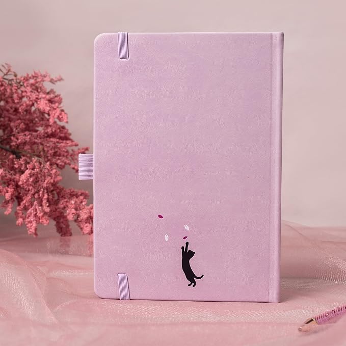 TIEFOSSI A5 Dotted Journal, Cute Cat Journal for Women Girls, Dot Notebook with Pretty Sakura Pattern, Aesthetic Diary for Writing Journaling Drawing, Golden Edges