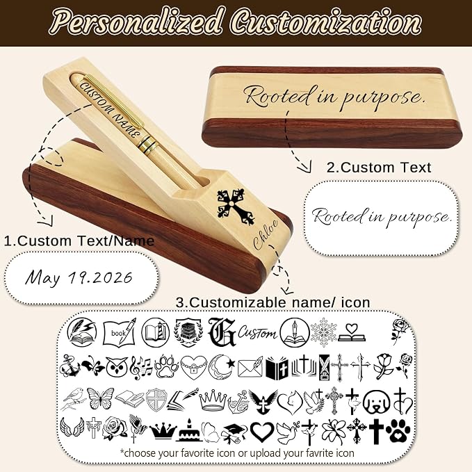 Custom Wooden Ballpoint Pen Set Personalized Wood Pen Set with Engraved Name Logo,Wood Pen Set Gift Box for Men Women