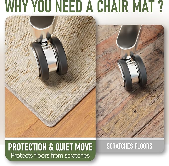 Office Chair Mat for Hardwood Floor, 48"x60" Desk Chair Mat for Home Office, Anti-Slip Under Desk Mat Rug for Rolling Chair,Floor Protector Washable Rug for Gaming Chairs-Beige