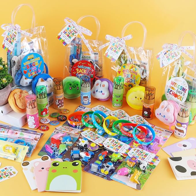 LiYiQ 251 Pcs Back to School Stationery Set, Back to School Supplies Stuff, Pvc Bags Colorful Pencils Erasers Notesbook Stickers for Classroom Goodie Bags Rewards Prizes