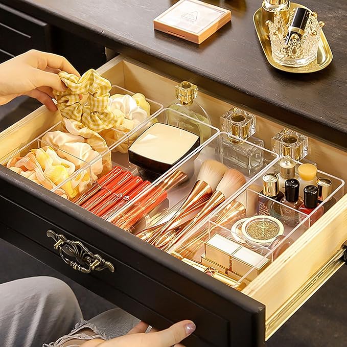 JessLab Acrylic Organizers, Bathroom Organizer for Drawer, Cosmetic Display Cases for Vanity, Countertop, Desk, Kitchen, and Makeup Storage, 1-Section
