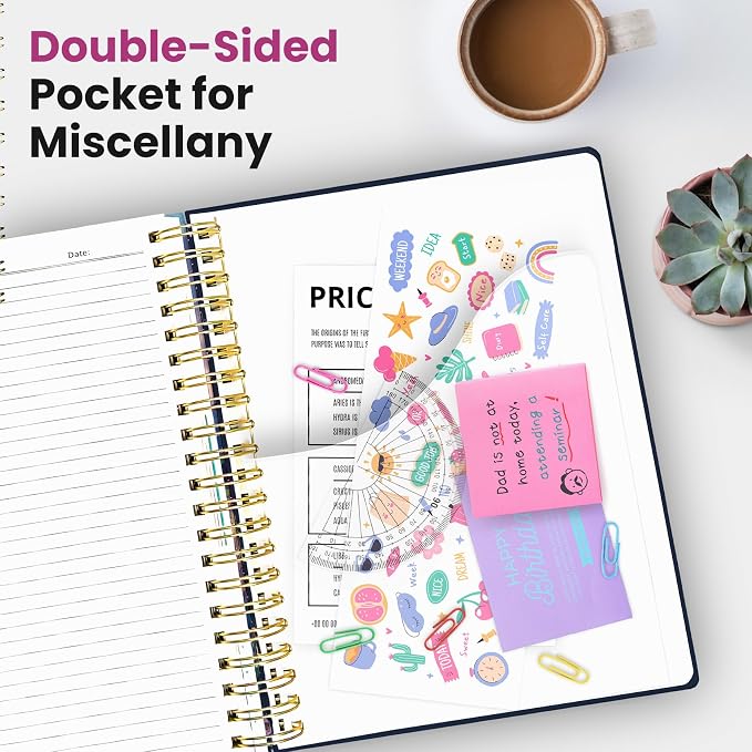 Large Spiral Lined Notebooks for Work with Removable Dividers & Tabs, 8.5"x11" Pretty Hardcover 5 Subject Notebook Journal for Women, College Ruled, Perfect for Study & Office Organization, 280 Pages, Blush Horizon