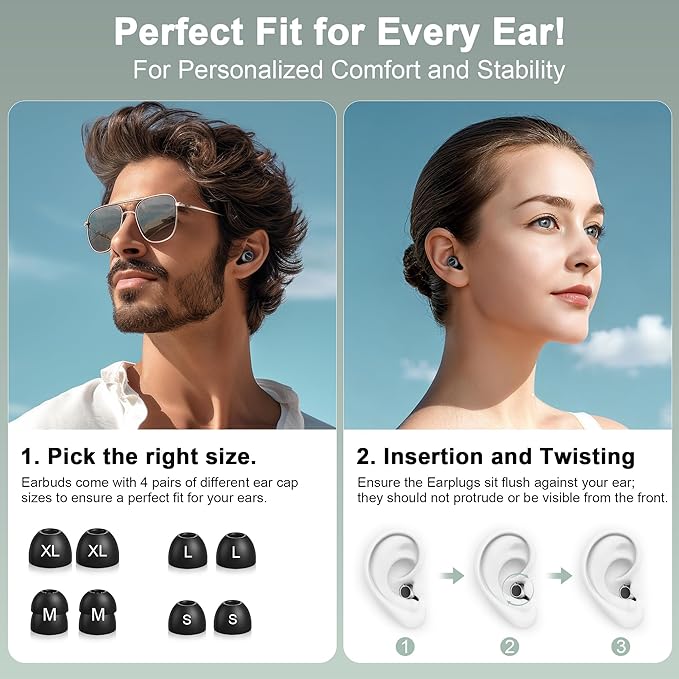 TECKNET Ear Plugs for Sleeping Noise Cancelling - 3 Adjustable Levels Noise Earplugs with 8 EarTips, 20dB (SNR) Reduction, Reusable Soft Silicone Earplugs for Focus, Work, Travel, Concert
