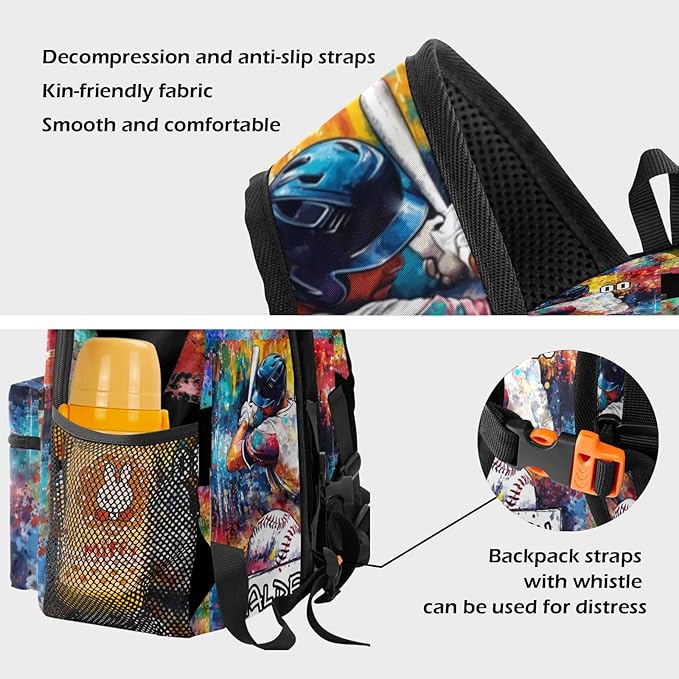 Personalized Baseball Backpack with Name Back to School Supplies Bookbag for Kids Boys Custom Football Basketball Player Schoolbag and Water Bottle Cup&Pencil Pouch School Backpacks with Lunch Box Set
