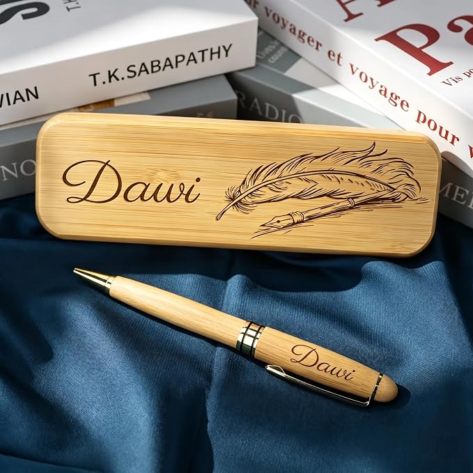 PPersonalized Engraved Ballpoint Pen & Wooden Case Set - Business Wood Pens Gifts for Boss, Doctors, Teachers, Students Ideal for Graduation, Promotion, or Birthday (Bamboo)