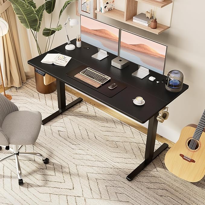 Sweetcrispy Electric Standing Desk Adjustable Height, 63x24 Inch Sit Stand Up Home Office Desks Memory Computer Workstation PC Work Table with Preset Splice Wood Board Metal Frame, Black