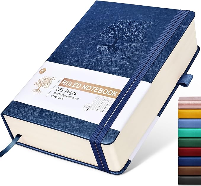 Lined Journal Notebook -365 Pages A5 Thick Journals for Writing Ruled Notebook, Hardcover Leather Journal for Women Men, Daily Notebook for Work, Note Taking, 100Gsm Paper( 5.75'' X 8.38'' Darkblue)