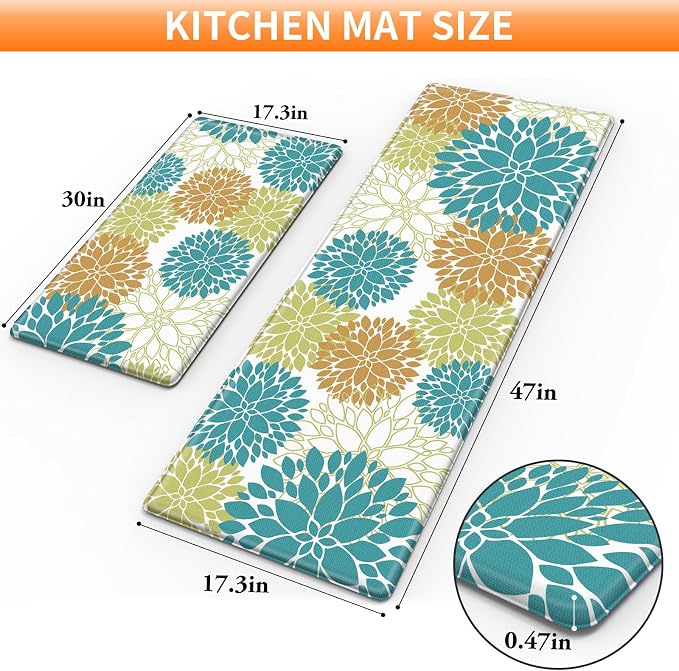 StepLively Kitchen Mats for Floor 2PCS, 0.47" Anti Fatigue Mats for Kitchen Floor, Kitchen Accessories for Sink, Office, Laundry, 17.3"×30"+17.3"×47", Yellow and Green