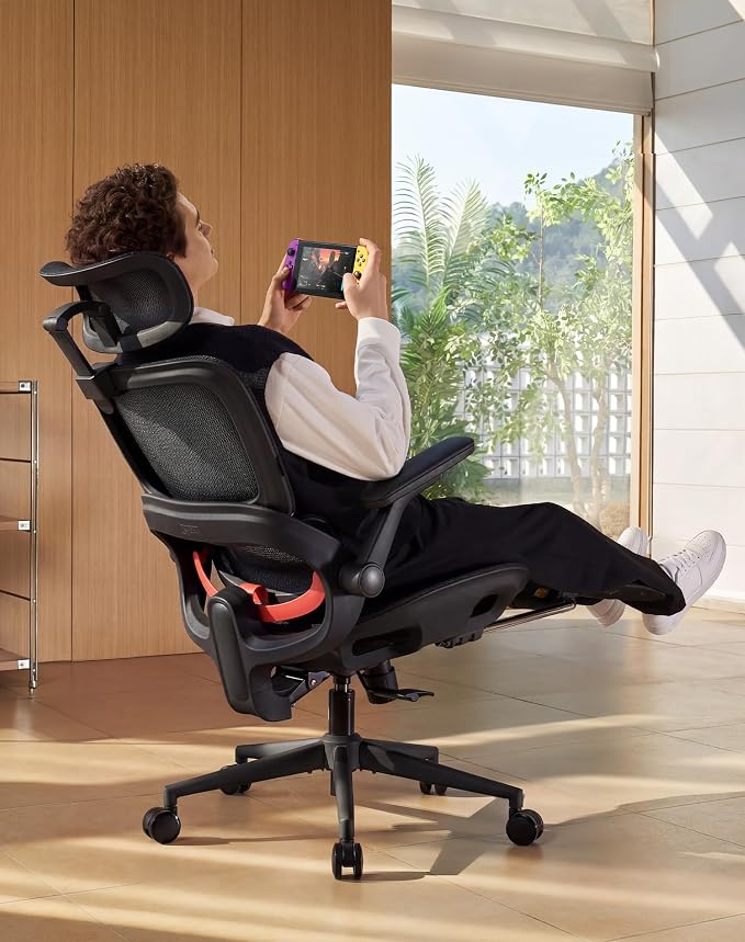 SIHOO B100 PRO Ergonomic Office Chair with Footrest, Mesh Office Chair with Adaptive Lumbar Support, Computer Chair with Wide Headrest, Desk Chair with 360° Rotatable Flip-Up Armrests, Jet Black