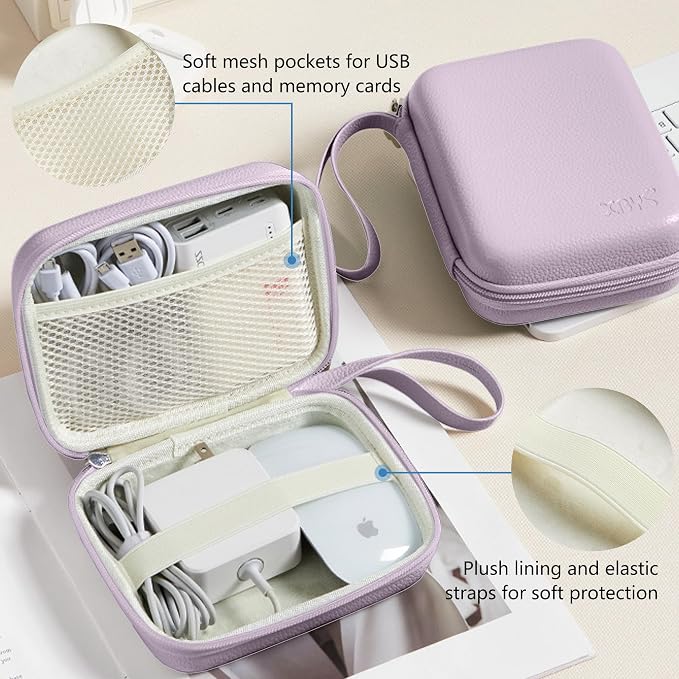 Charger Case for Macbook, Portable Tech Electronic Organizer Bag, Small Travel Storage Pouch for Laptop Accessories, MacBook Power Adapter, Charging Cords, USB Drives, Power Bank (Purple, L)
