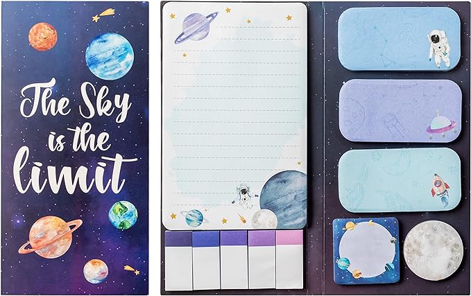 Xqumoi The Sky is The Limit Sticky Notes Set, 550 Sheets, Outer Space Galaxy Planet Pattern Self-Stick Notes Pads Divider Tabs Bundle Writing Memo Pads Back to School Office Supplies Small Gift