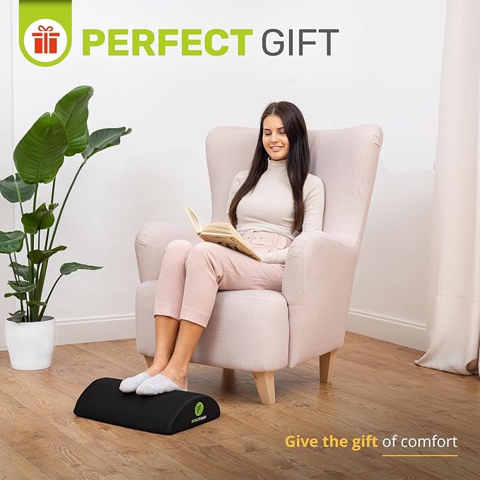 ErgoFoam Foot Rest for Under Desk at Work - Premium Under Desk Footrest - Desk Foot Rest for Lumbar, Back, Knee Pain - Ergonomic Foot Stool Under Desk (Black, Mesh)