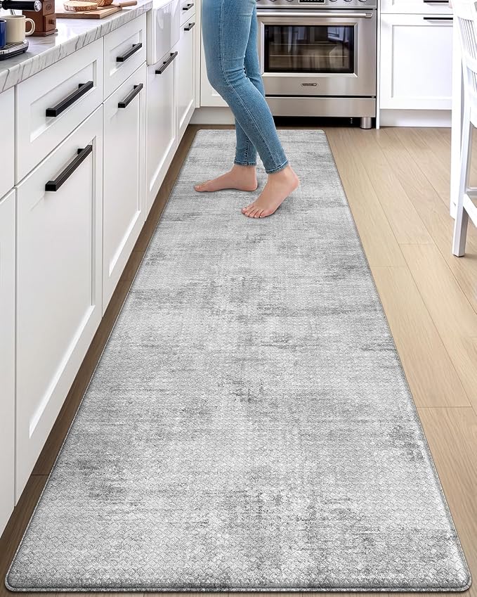 DEXI Kitchen Floor Mats Cushioned Anti Fatigue Runner, 23x107 Light Grey | Wide Standing Comfort, Waterproof Oil-proof, Memory Foam Padded for Front Sink Laundry