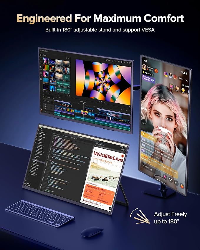 Newsoul 23.8'' Portable Monitor 144Hz Gaming Monitor, 145% sRGB | 2000:1 | FreeSync Built-in Adjustable Stand, Speaker and VESA, USB-C HDMI Large Second Screen for Laptop, Mac-Book, PC, Game Console