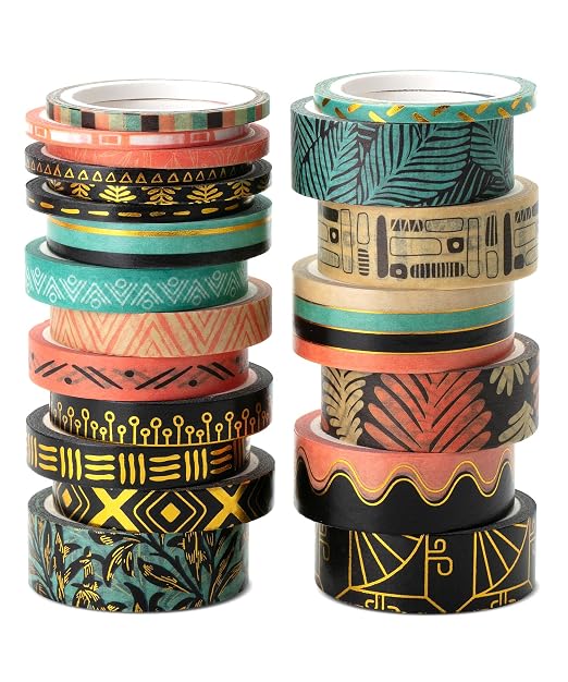 Mr. Pen- Washi Tape Set, 21 Rolls, Assorted Sizes, 5.5 Yards/Roll | Washi Tape for Scrapbook, Arts, Crafts, Journals and Planners, Ethnic Elegance Design