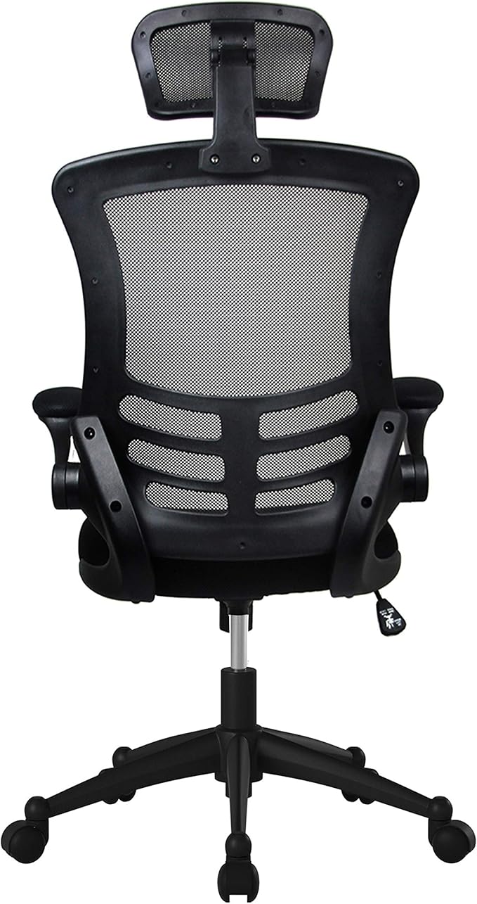Techni Mobili High-Back Mesh Office Chair with Headrest, Recline, Black | Executive mesh office chair, adjustable headrest, flip-up arms, recline control, height adjustable, swivel chair, ergonomic