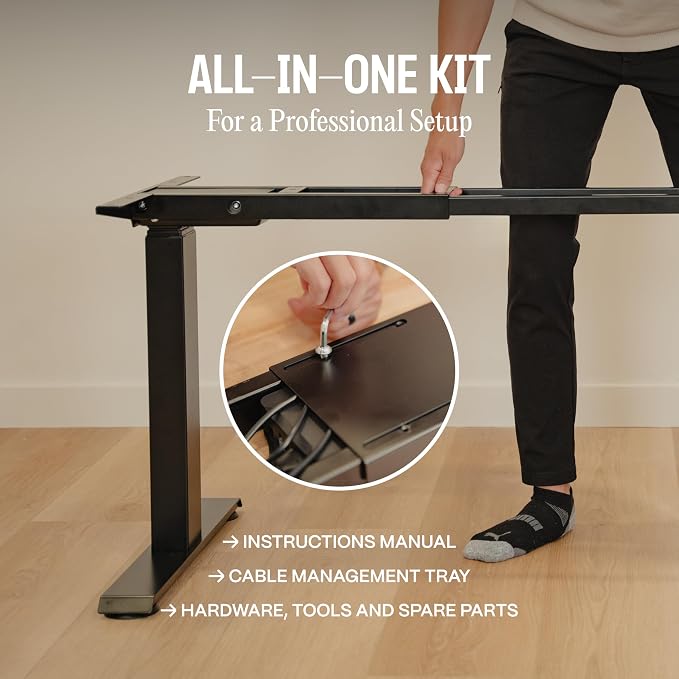 COREMINDED Dual Motor Standing Desk Frame – Heavy Duty, Powerful, 3 Stages Electric Height Adjustable Stand Up Desk Frame for Workstations with LCD Controller & Extras (Black)