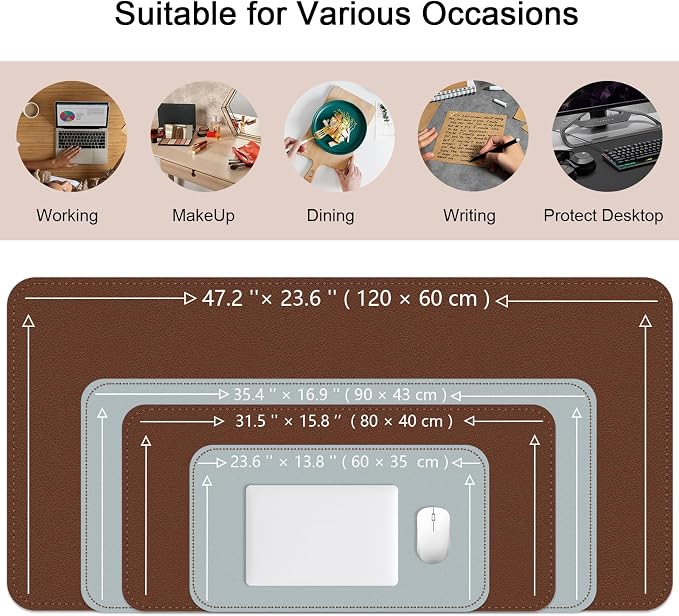 Bleswin Multifunctional Large Desk Mat, Double Sided Computer Desk pad, Extended Mouse Mat, Office Desk Protector with Waterproof PU Leather, 35.4''×16.9'', Office Home Writing Pad (Brown+Grey)