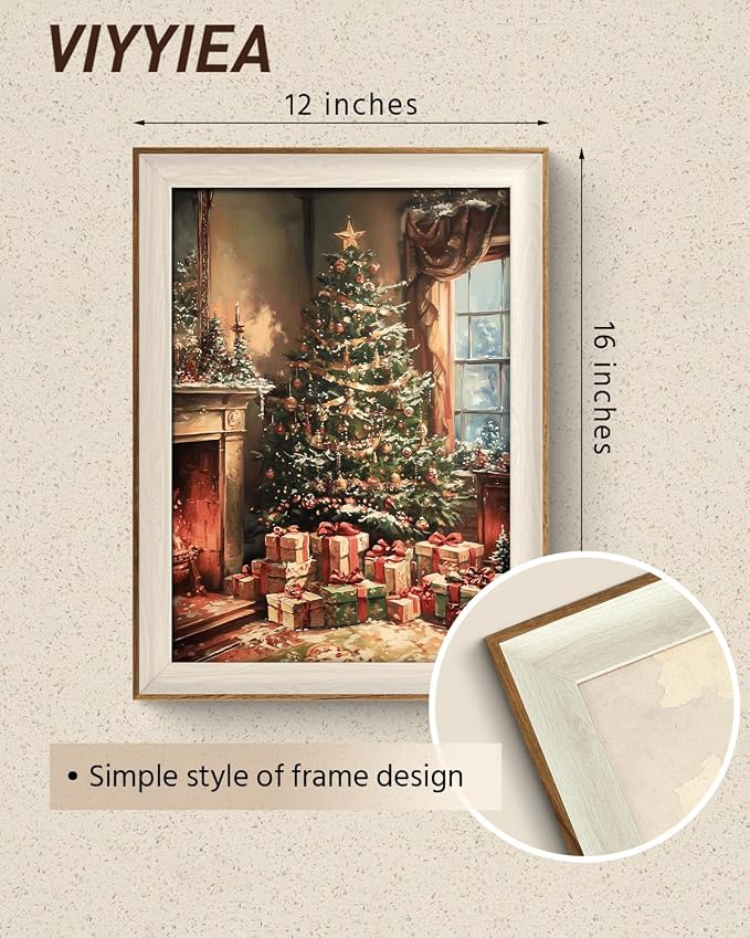 VIYYIEA Winter Framed Wall Art for Living Room, Christmas Tree Canvas Prints, Oil Painting Home Decor, Christmas Picture, Bathroom Wall Decor Gifts for Friends or Family - 16L x 12W