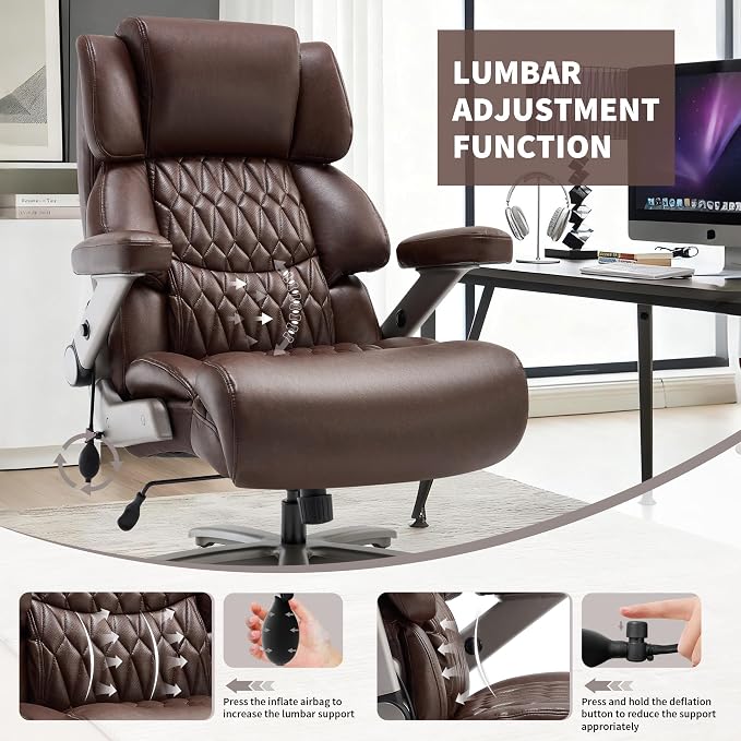 Big and Tall Office Chair 700lbs- Large High Back Executive Computer Desk Chair with 3D Flip-Up Arms, Adjustable Lumbar Support, Extra Wide Plus Size Seat, Heavy Duty Metal Base & Quiet Rubber Wheels