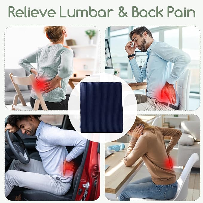 Ergonomic Lumbar Support Pillow for Lower Back Pain Relief, Corduroy Cover Back Support Cushion with Adjustable Straps, Large Size Lumbar Pillow for Office, Gaming & Home Essentials, Large, Navy