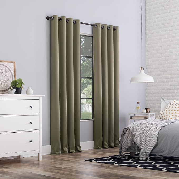 Sun Zero Nordic 2-pack Theater Grade Extreme 100% Blackout Grommet Curtain Panel Pair, 52" x 84", Olive