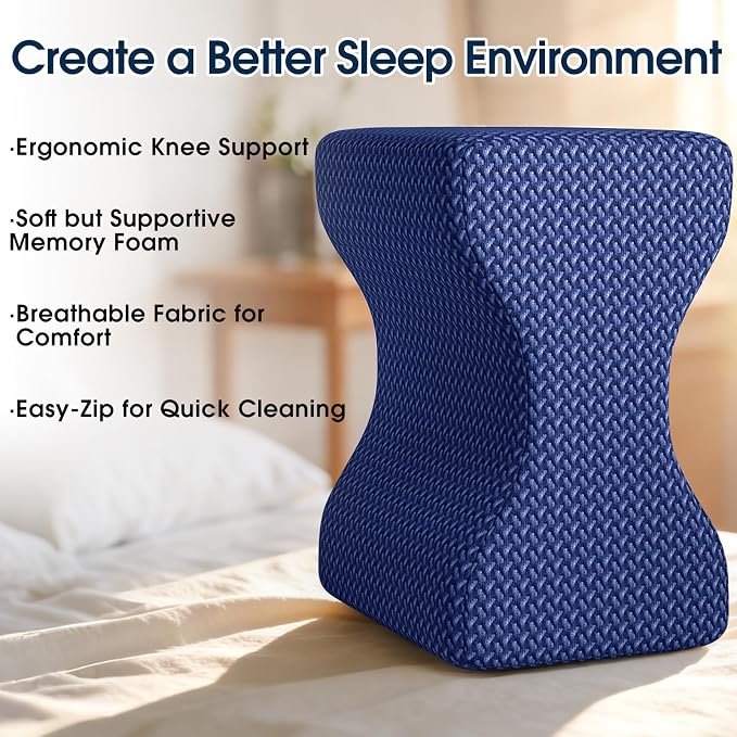 BlissTrends Memory Foam Knee Pillow, Knee Pillow for Side Sleepers, Leg Pillows for Sleeping Blood Circulation, Elevation Pillow for Spine Aligning, Sciatica, Hip, Knee, Ankle Pain, Blue, X-Large