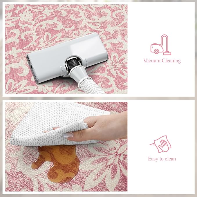 LEEVAN Pink Kitchen Mat Sets of 2, Vintage Distressed Anti Fatigue Memory Foam Kitchen Floor Mat for Laundry,Non Slip Cushioned Standing Mat for Home, Office, Desk,Sink(17''x29''+17''x47'')