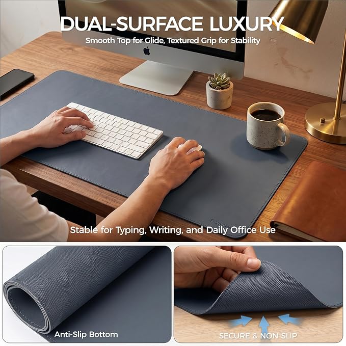 Large Desk Pad Non-Slip Desk Mat Protector for Keyboard Mouse Waterproof Vegan Leather Surface Faux Leather Laptop Mat Smooth Mouse Pad Premium Gift Tube Dusk Navy 23.6" x 13.7"