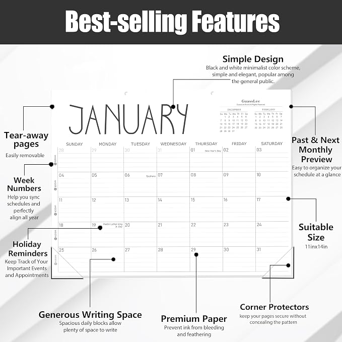 GuassLee Horizontal Desk Calendar -Months Planner from Jun to Dec Simple Glue Desk Calendar with To-Do List Premium Paper Binding for Family Business Appointment Planning 2024-2025