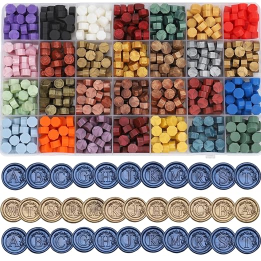 732 Pcs Sealing Wax Stamp Kit with Electric Wax Seal Warmer, Initial Alphabet J Seal Stamp, Waxseal Beads, Spoon, Letter Sealingwax Stamp Kit (J)