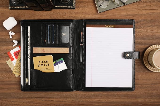 Personalized Leather Padfolio for Men - Business Portfolio with Clipboard, Engraved Legal Pad Folio Folder, A4 Letter Size Ideal Business and Corporate Gifts, Oil Black - Custom