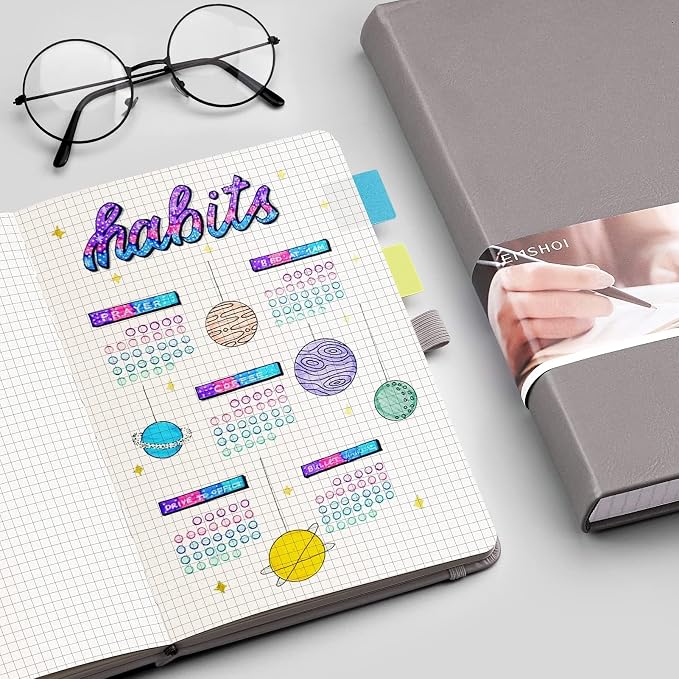 EMSHOI Graph Paper Notebook, 256 Pages 120 GSM Thick Paper, A5 Small 5.75"x8.38", PU Leather Hardcover Journal, 5mm Grid Notebook for Work School Math Engineering Writing Graphing, Dark Grey