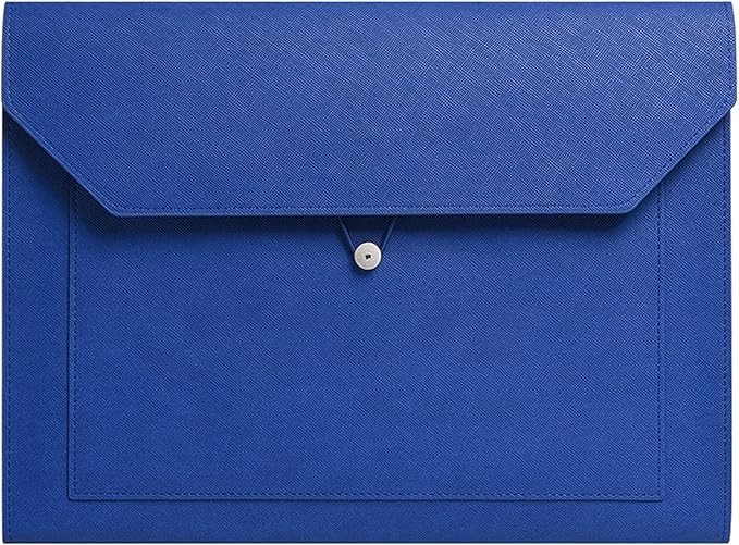 PU Leather A4 File Folder Document Holder 2 Pockets Portfolio Envelope Folder Case with Elastic String 3/4 Inch Expansion (Blue)