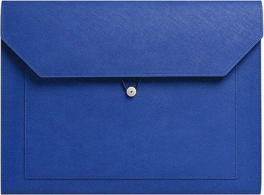 PU Leather A4 File Folder Document Holder 2 Pockets Portfolio Envelope Folder Case with Elastic String 3/4 Inch Expansion (Blue)
