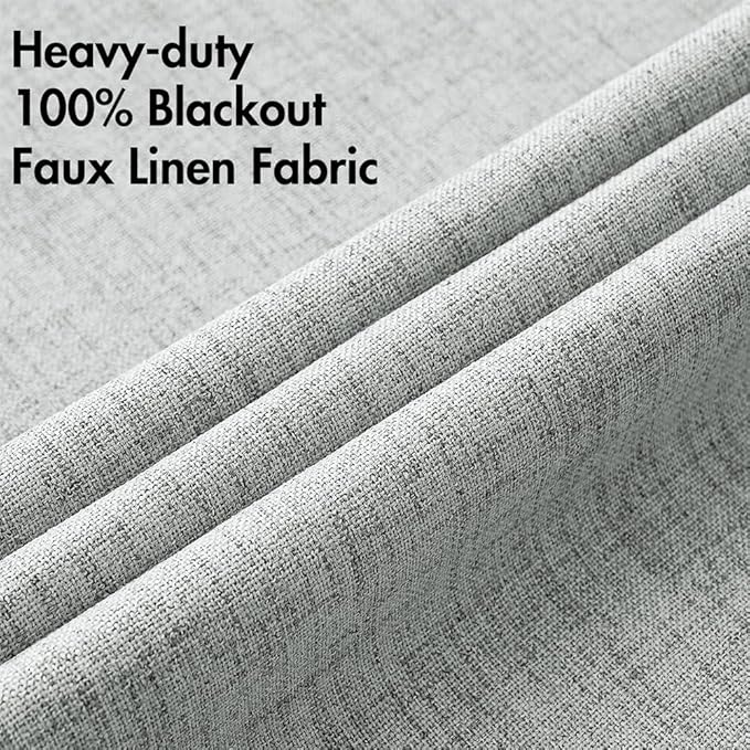 MIULEE Linen Curtains 100% Blackout for Bedroom Thermal Insulated Glacier Gray Grommet Room Darkening Curtains & Drapes for Living Room 52 x 72 Inch (2 Panels)