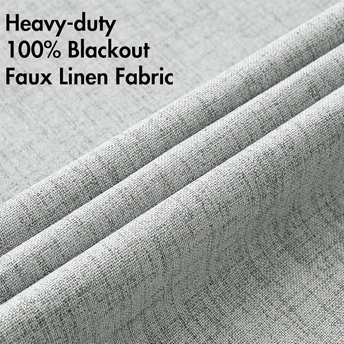 MIULEE Linen Curtains for Bedroom 100% Blackout Thermal Insulated Glacier Gray Grommet Room Darkening Curtains & Drapes for Living Room 52 x 63 Inch (2 Panels)