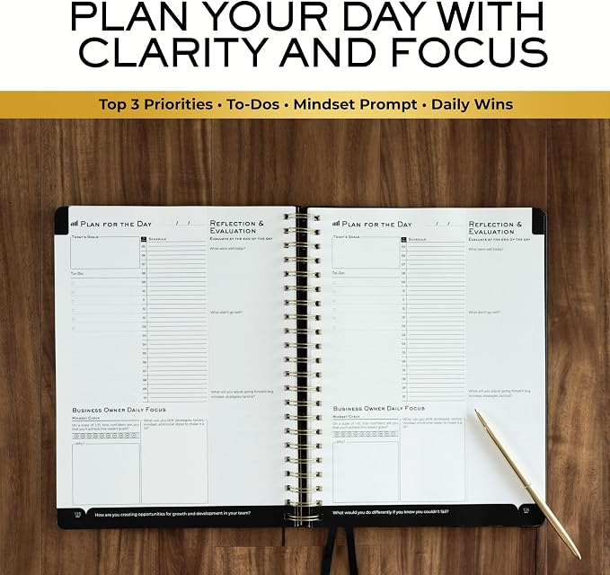 Daily, Weekly & Monthly Planner – Undated Day Planner & Productivity Planner for Business Owners – 90-Day Goal Organizer System & Planner Notebook for Work – Plan, Execute & Reflect with Clarity for Growth