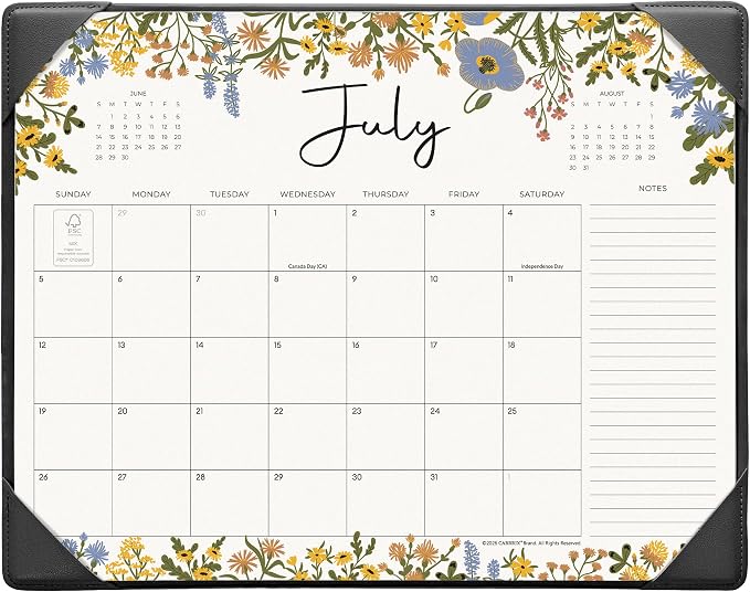 Desk Calendar 2026 with Desktop Mat, Cabbrix Desk Pad Calendar 15 x 12 Inch Runs From July 2026 to December 2027, Floral Design Calendar 2026 for Home School and Office (Black)