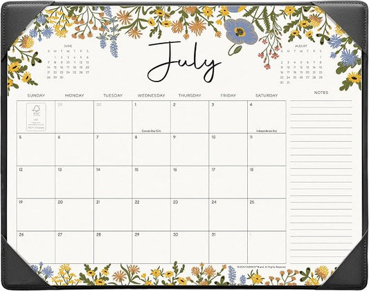 Desk Calendar 2026 with Desktop Mat, Cabbrix Desk Pad Calendar 15 x 12 Inch Runs From July 2026 to December 2027, Floral Design Calendar 2026 for Home School and Office (Black)