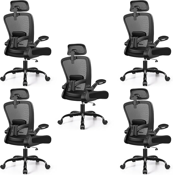 FelixKing Office Chair, Desk Chair with Adjustable Lumbar Support, Ergonomic Computer Chair with High Back and Armrest, Adjustable Height Gaming Chair Home Office Swivel Chair, Pack of 5, Black