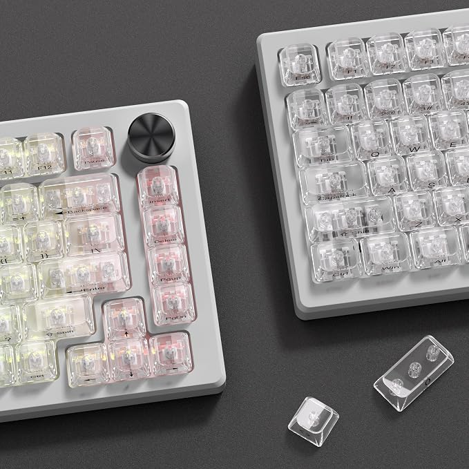 dagaladoo Clear keycaps,Transparent Keyboard keycaps,Jelly Key caps Set,Shine Through keycap，MDA Profile Keyboard caps for Mx Switches Mechanical Keyboard(White,Side Printed)