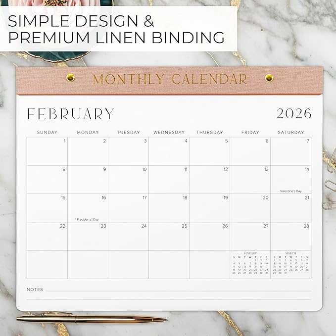 Aesthetic 2026-2027 Desk Calendar - Runs From January 2026 Until July 2027 - Minimalistic Office Desktop/Wall Calendar 14.5"x11.5" for Easy Organizing