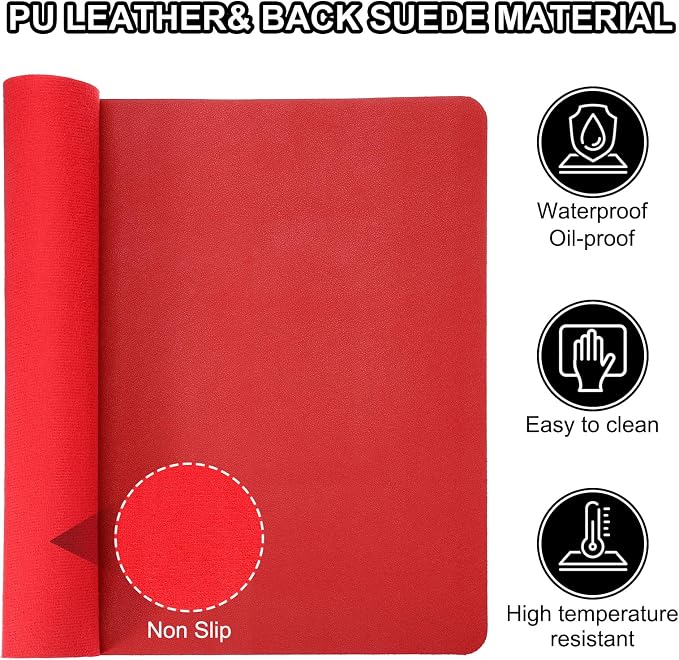 Patikil Large Desk Mat, 35"x17" Non-Slip Waterproof PU Leather Desk Pad Dual Sided for Office, Home, Work & Study, Dark Red
